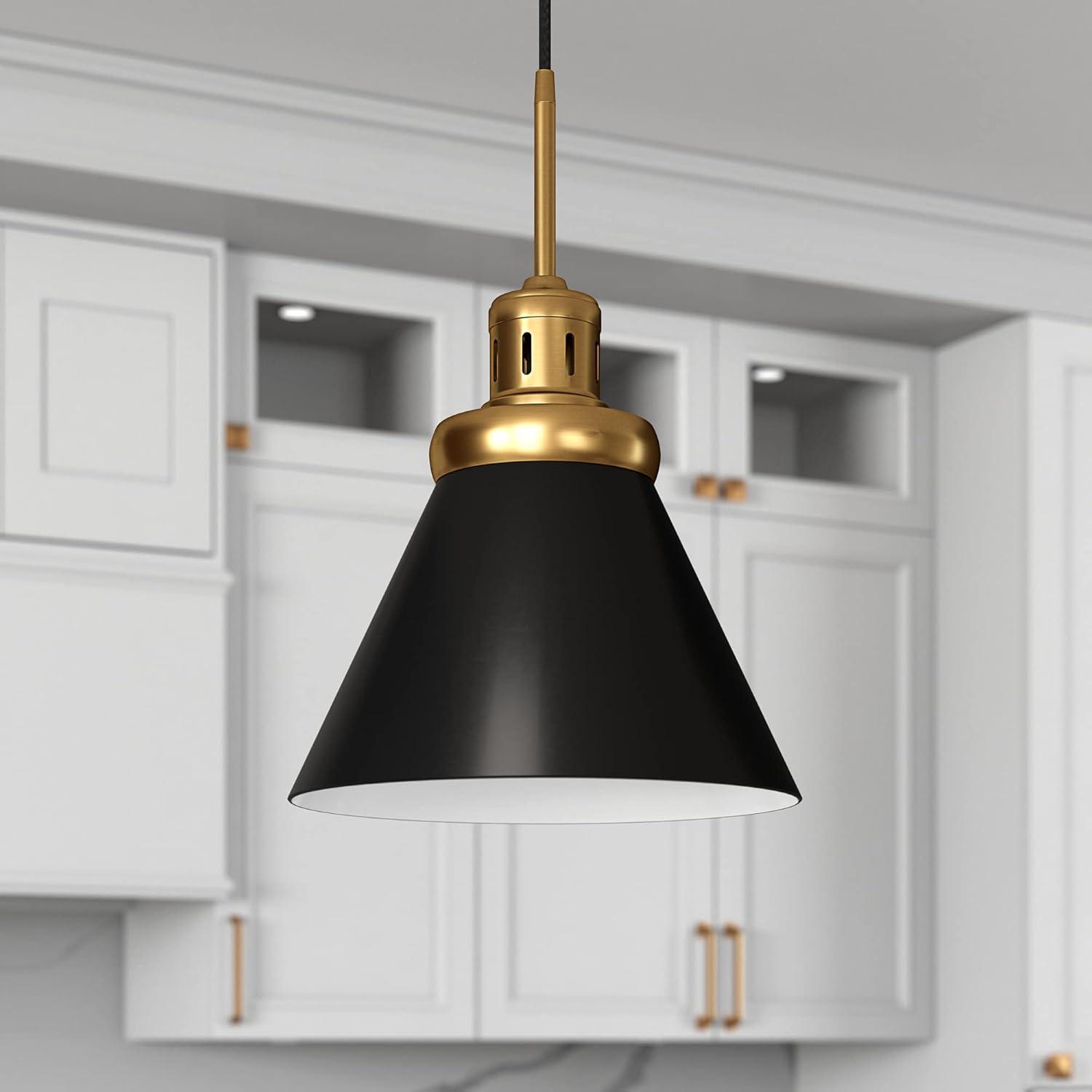 Evelyn&Zoe 17" Brushed Brass/Blackened Bronze Pendant