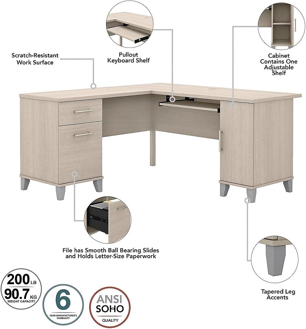 Bush Furniture Somerset 60" L Desk and Hutch with Storage, Sand Oak