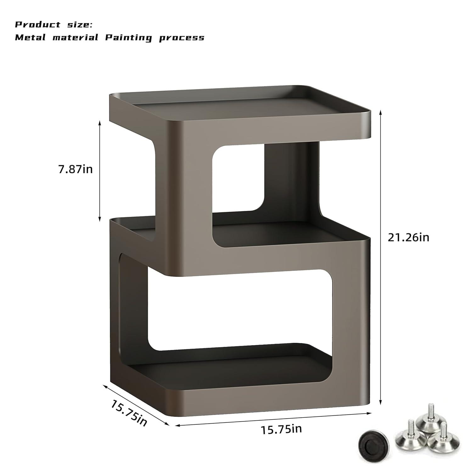 Metal Nightstand, Small End Table, Modern Side Table, Accent Bedside Table, 3 Tier Night Stands, Bed Side Table for Living Room Bedroom Outdoor Entryway, No Assembly Required, Black