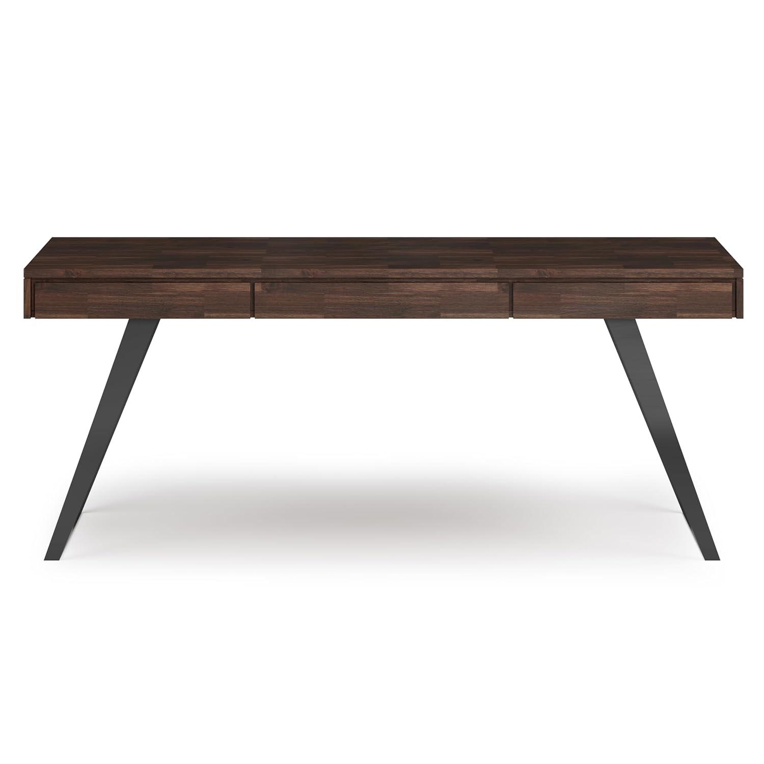 Simpli Home Lowry Solid Acacia Wood Desk, Industrial Style with Keyboard Tray and 2 Drawers