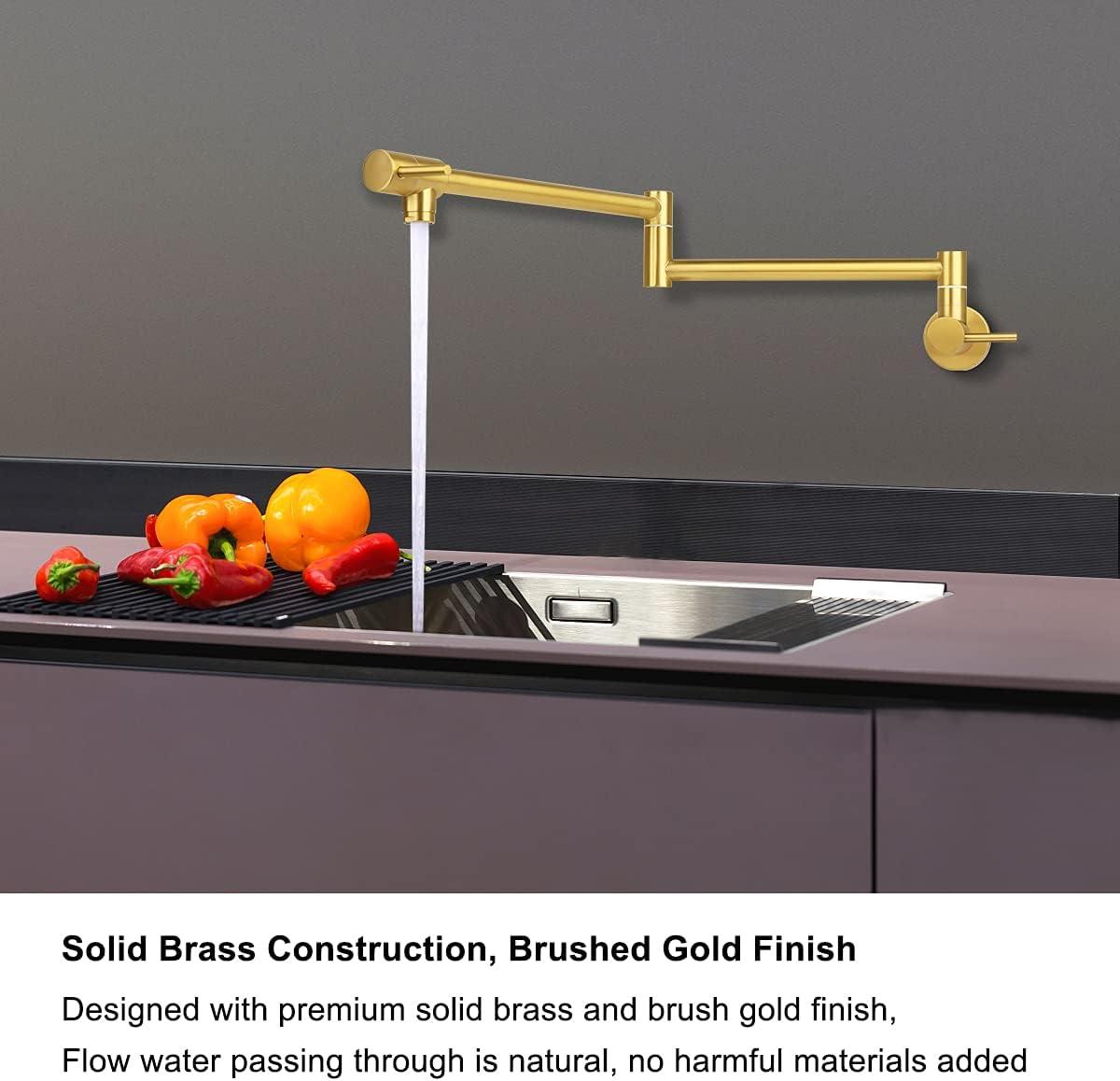 Brushed Gold Stainless Steel Wall Mount Pot Filler Faucet