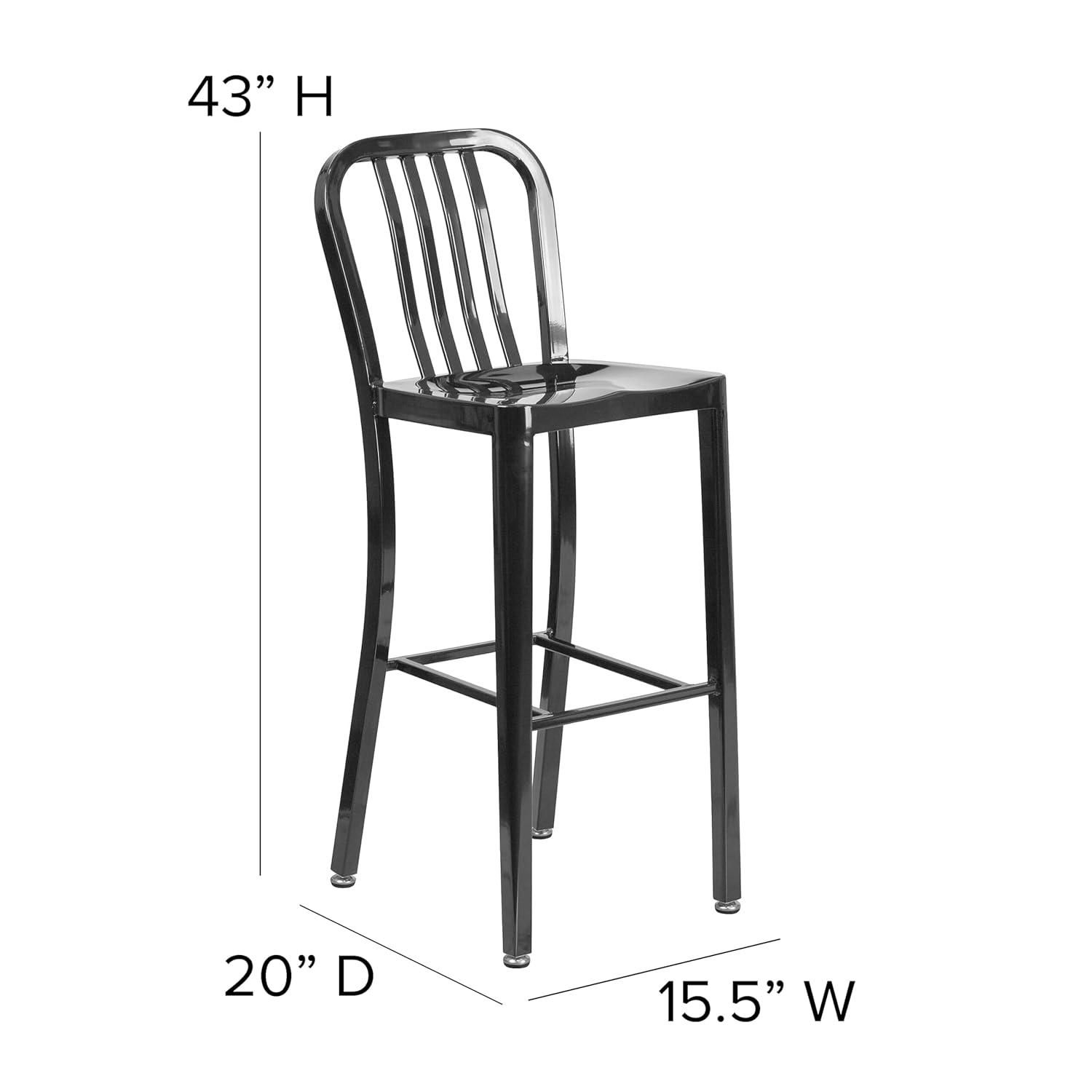 Flash Furniture Commercial Grade 30" High Black Metal Indoor-Outdoor Barstool with Vertical Slat Back
