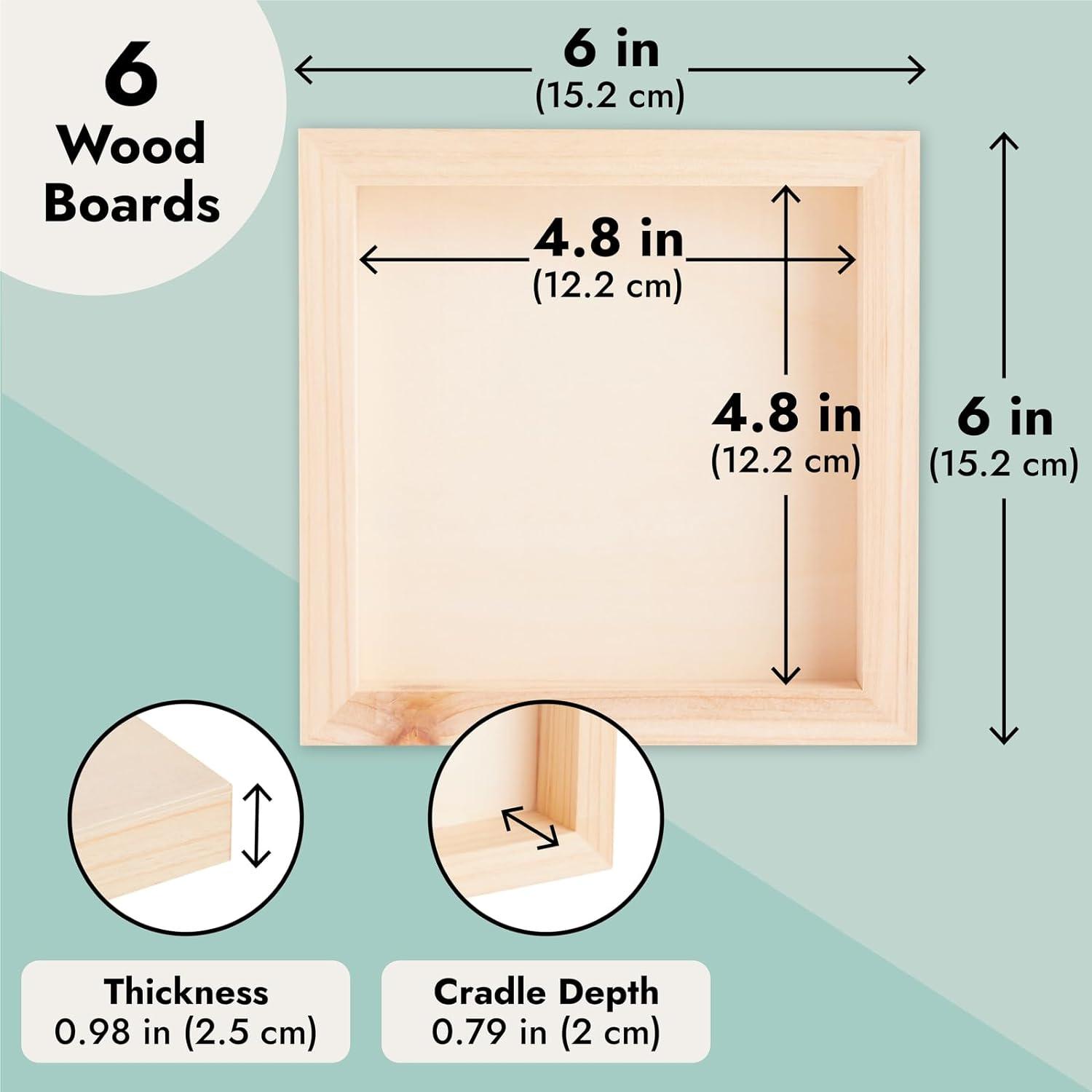 6 Pack Natural Pinewood Square Canvas Boards for Painting