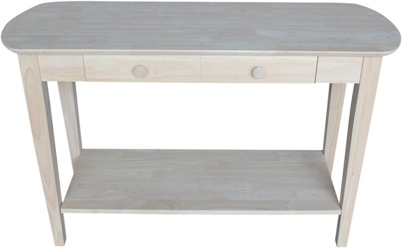 International Concepts Philips Oval Sofa Table Unfinished: Hardwood Accent Table with Drawer & Shelf