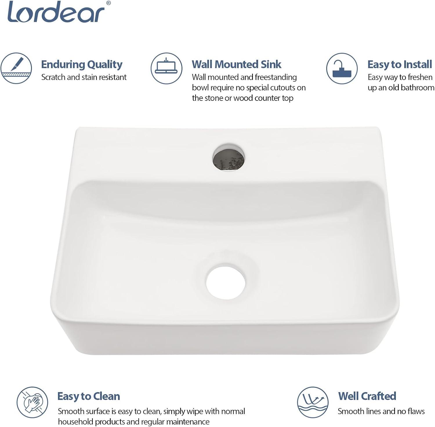 White Gloss Ceramic Rectangular Wall-Mount Bathroom Sink