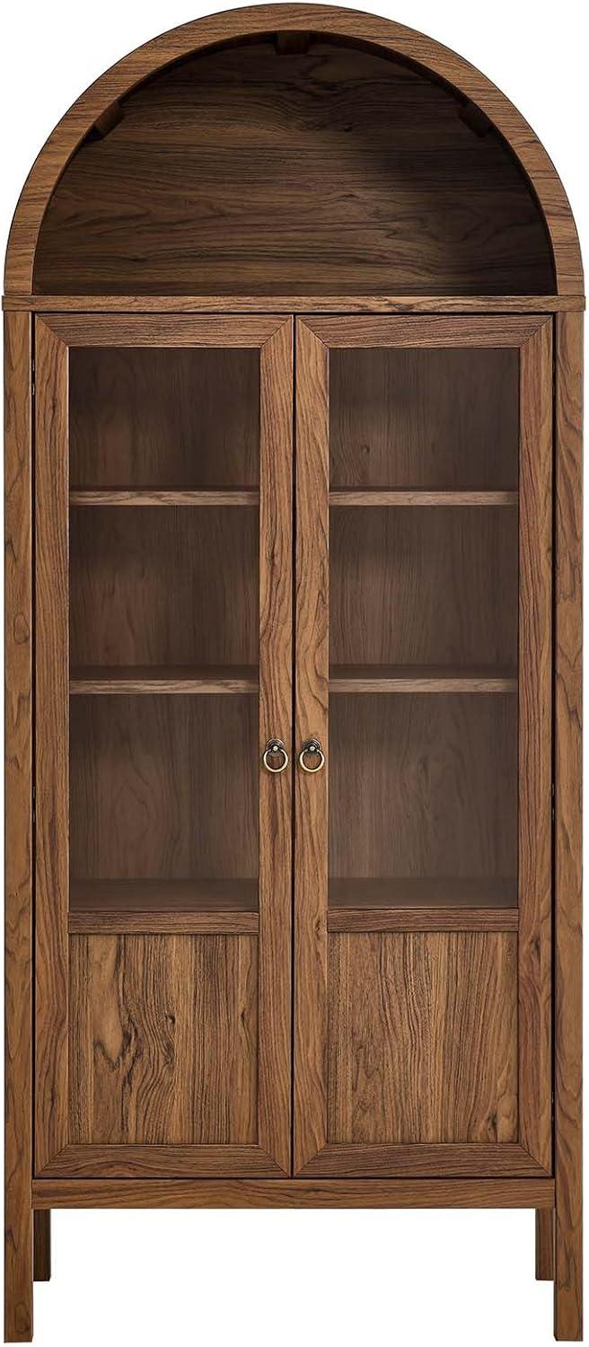 Modway Tessa Wood Tall Storage Display Cabinet with Rounded Arched Top in Walnut