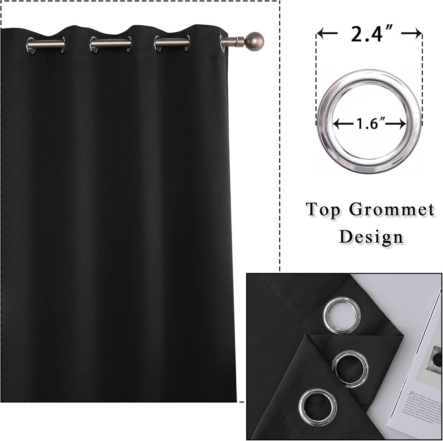 Coodeto Short Blackout Curtains Black, Set of 2, W52 x L63 - Blackout Curtains for Kitchen and Kids Bedroom