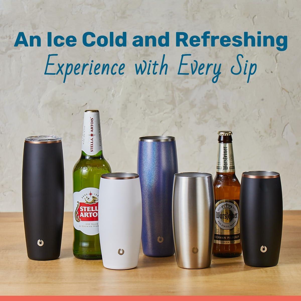 SNOWFOX Premium Vacuum Insulated Stainless Steel Beer Glass, Home Bar Accessories, Elegant Bartending, Lightweight Pint Glasses, Sleek Drinkware, Frosty Beverages Stay Cold, 18oz, Set of 2, Mermaid