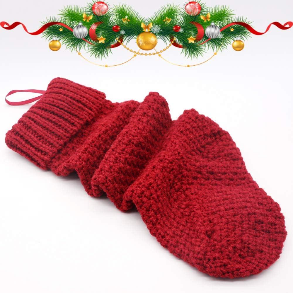 Burgundy and Cream Cable Knitted Christmas Stockings, 18 Inches, Set of 4