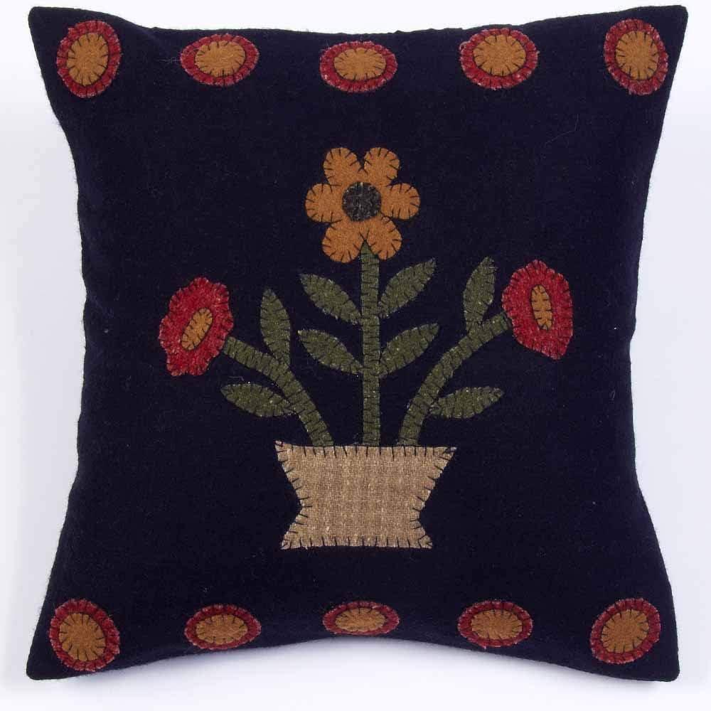 14" x 14" Black Cotton Floral Plush Pillow