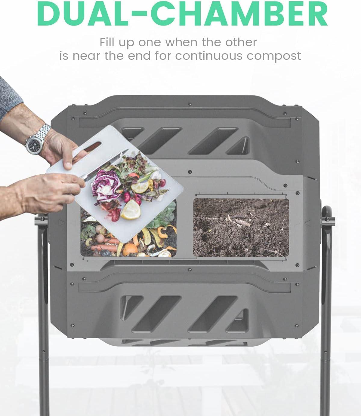 Black Dual Chamber 43 Gallon Rotating Compost Bin