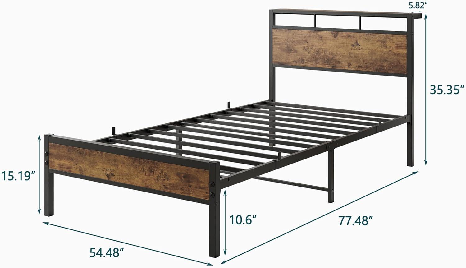 LegaHome Full Bed Frame, Metal Platform Bed with Storage Headboard and Charging Station, Strong Slat Support, Full Size Bed Frame for Kids Teens Adults, No Box Spring Needed, Black