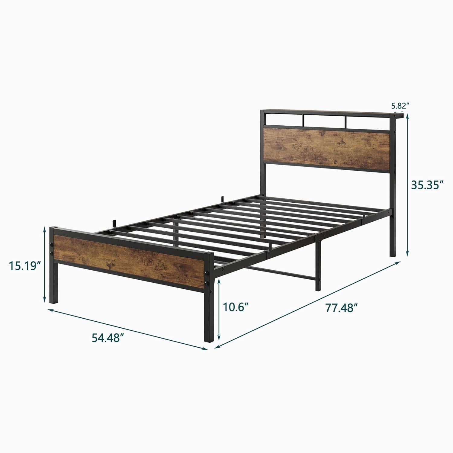 LegaHome Full Bed Frame, Metal Platform Bed with Storage Headboard and Charging Station, Strong Slat Support, Full Size Bed Frame for Kids Teens Adults, No Box Spring Needed, Black