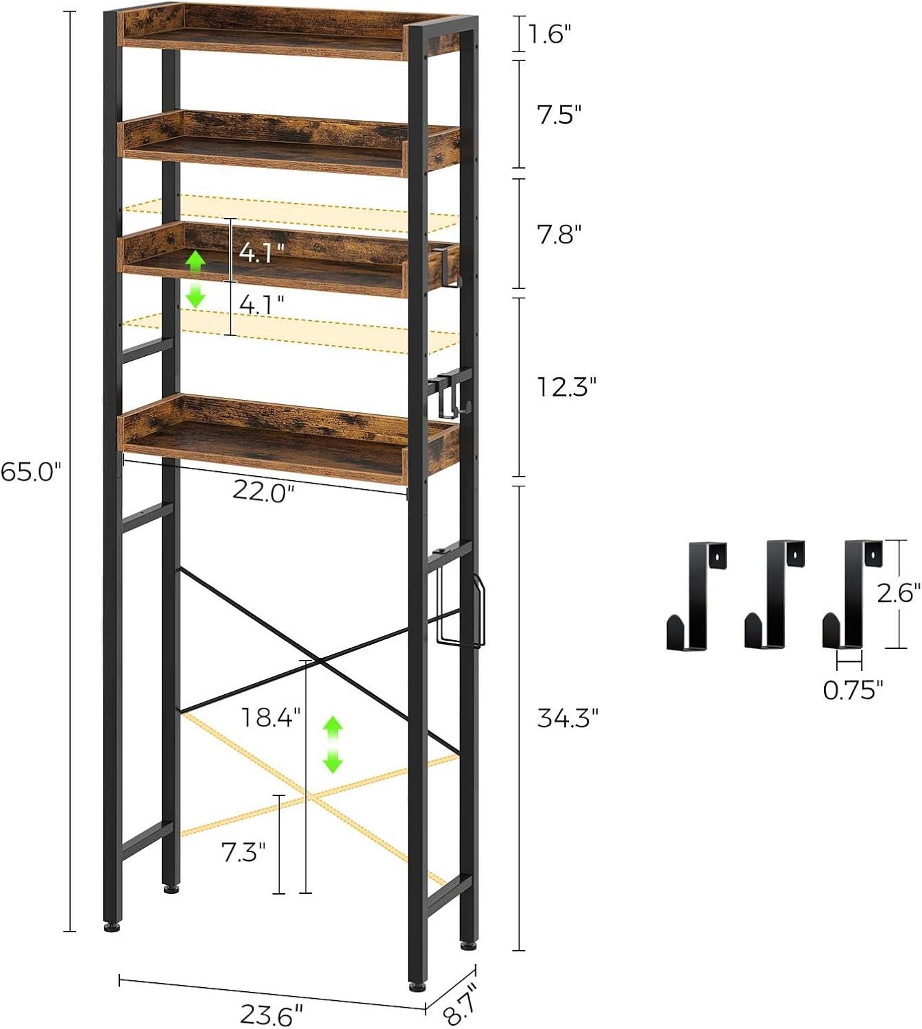 Rustic Brown 4-Tier Adjustable Over-the-Toilet Storage Rack