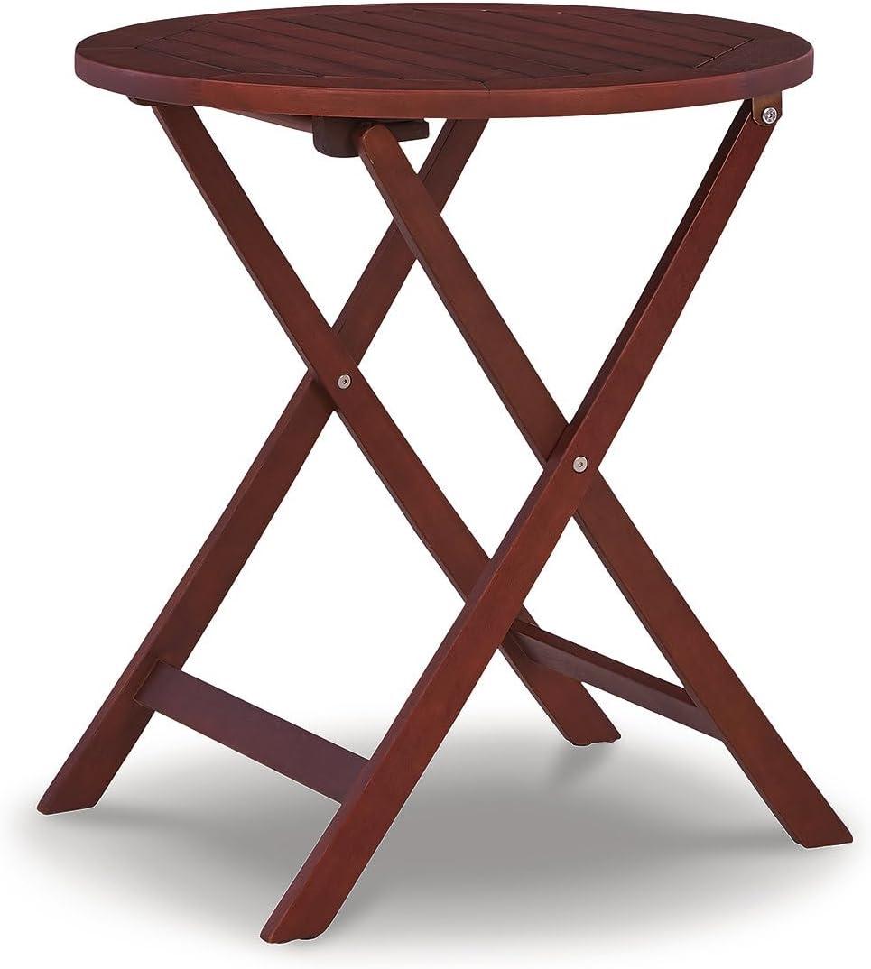 Signature Design by Ashley Safari Peak Casual Outdoor Eucalyptus Wood Folding Table and 2 Chairs with Locking Mechanism, Set of 3, Dark Brown