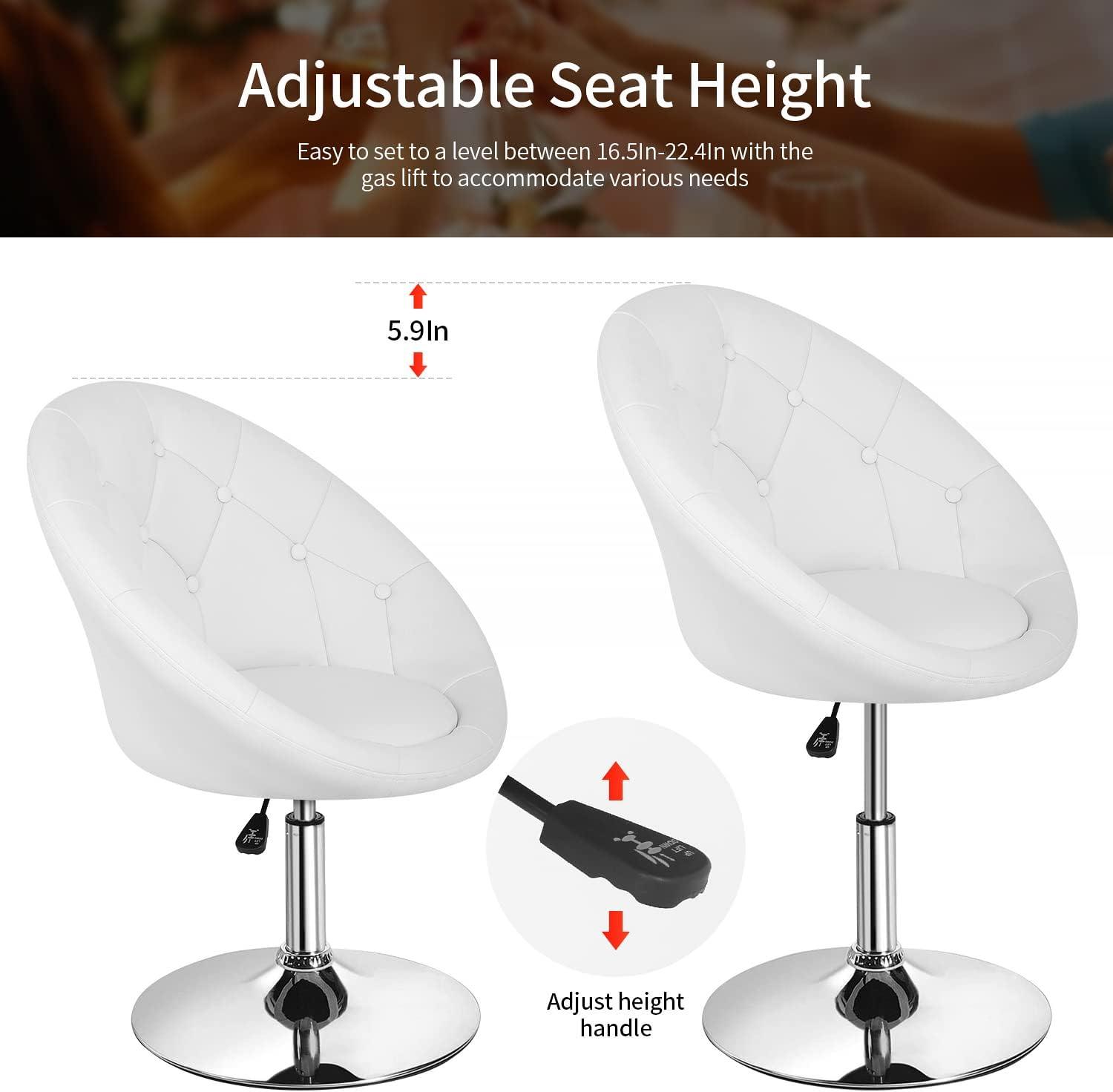 Costway 1PC Adjustable Modern Swivel Round Tufted Back Accent Chair PU Leather Black