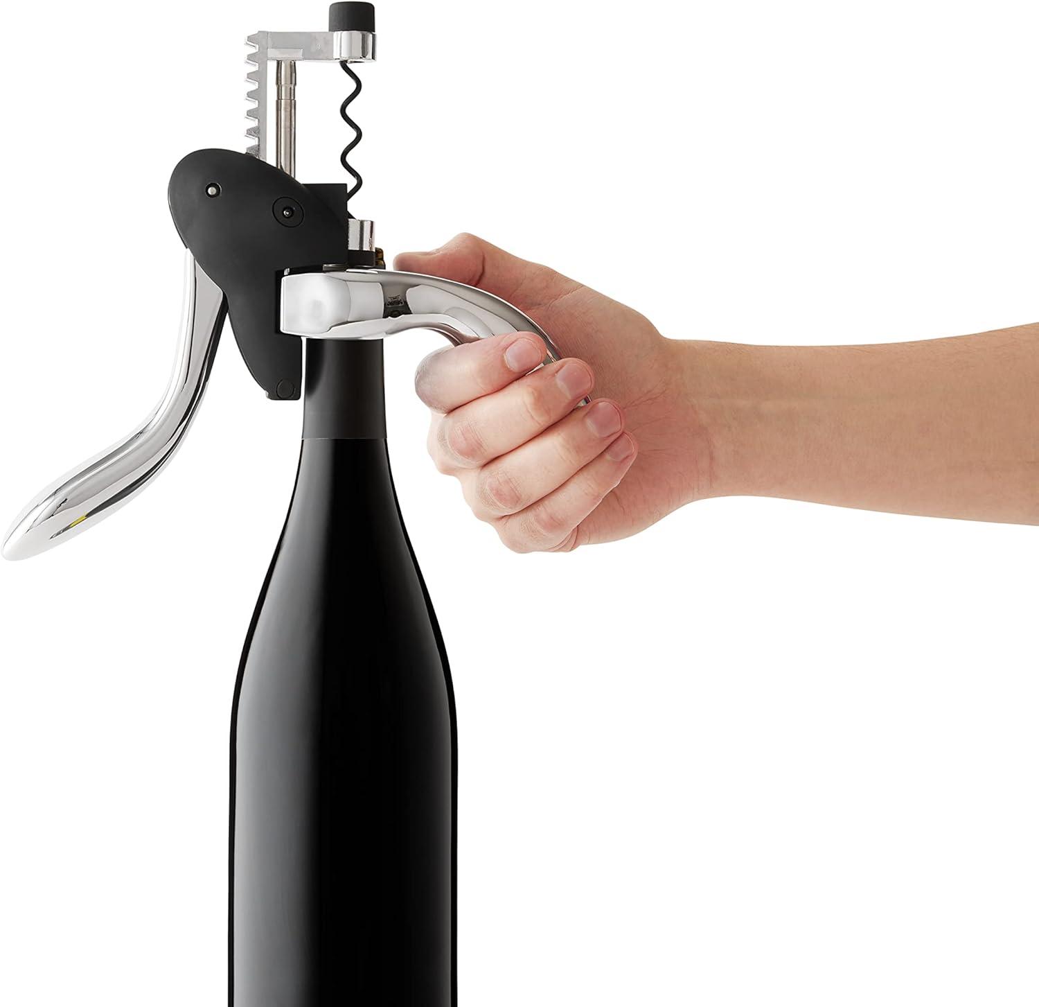 Houdini Houdini Corkscrew Wine Opener, Includes Foil Cutter and Extra Spiral, Black