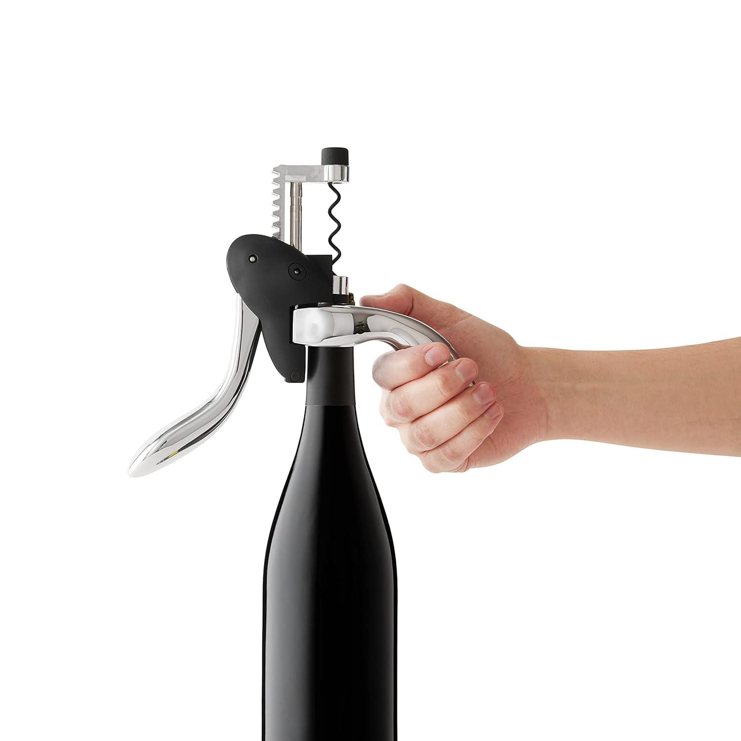 Houdini Houdini Corkscrew Wine Opener, Includes Foil Cutter and Extra Spiral, Black
