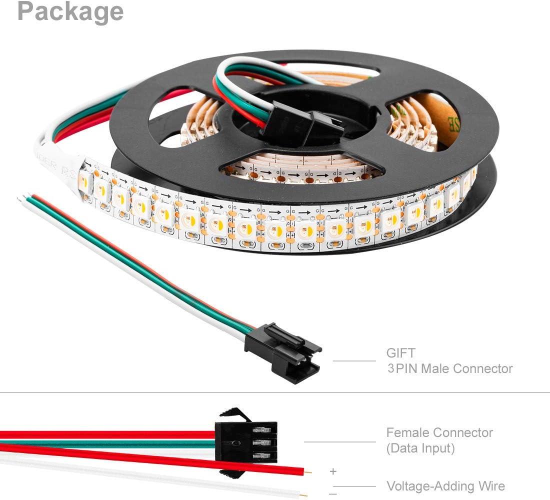 BTF-LIGHTING RGBW RGB+Warm White SK6812 (Similar WS2812B) 4 Colors in 1 LED Strip Individually Addressable 3.3ft 1m 144LED Light Flexible Dream Color IP30 DC5V White PCB (No Adapter or Controller)
