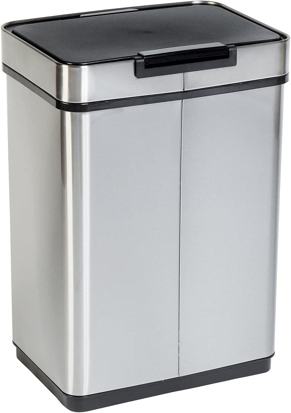 Honey-Can-Do 13.2 Gallon Indoor Touchless Kitchen Trash Can, Stainless Steel