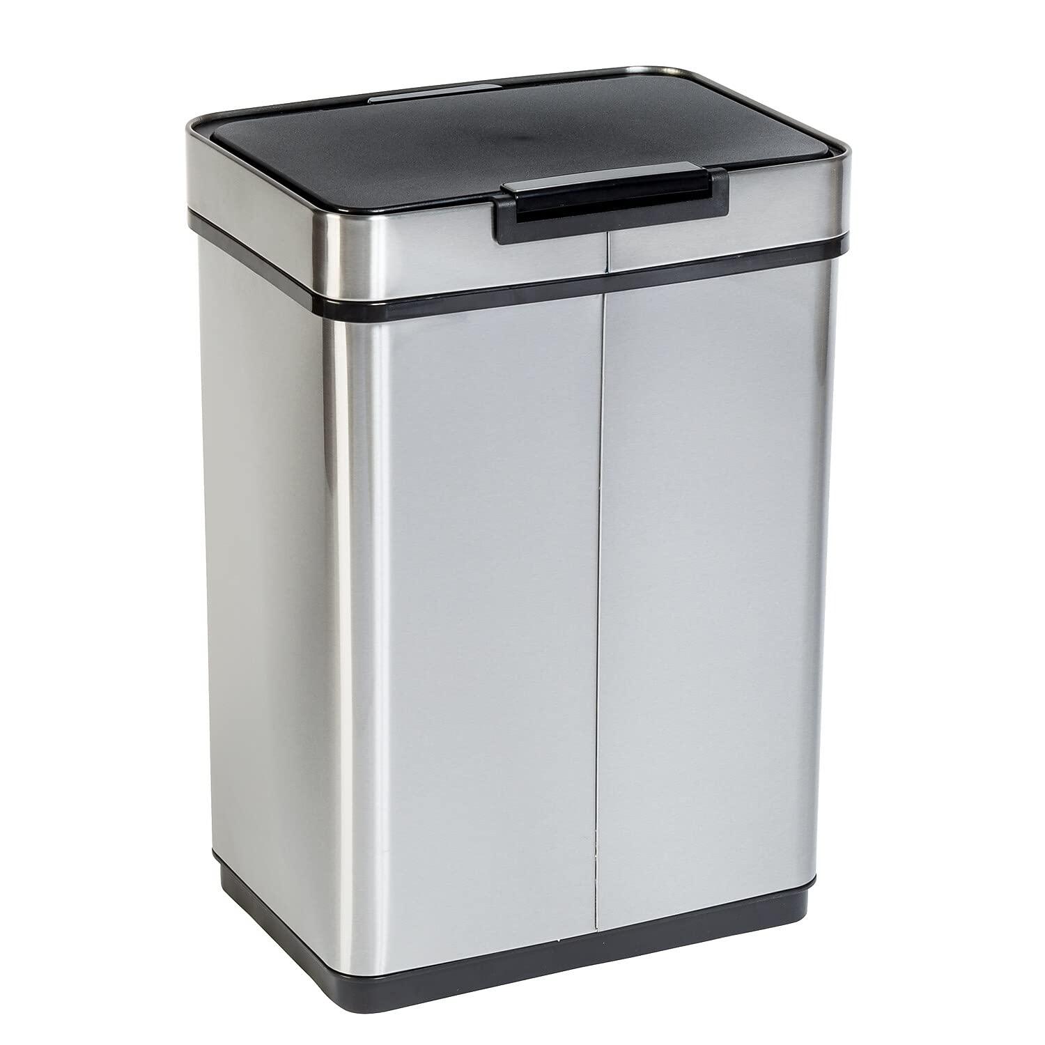 Honey-Can-Do 13.2 Gallon Indoor Touchless Kitchen Trash Can, Stainless Steel