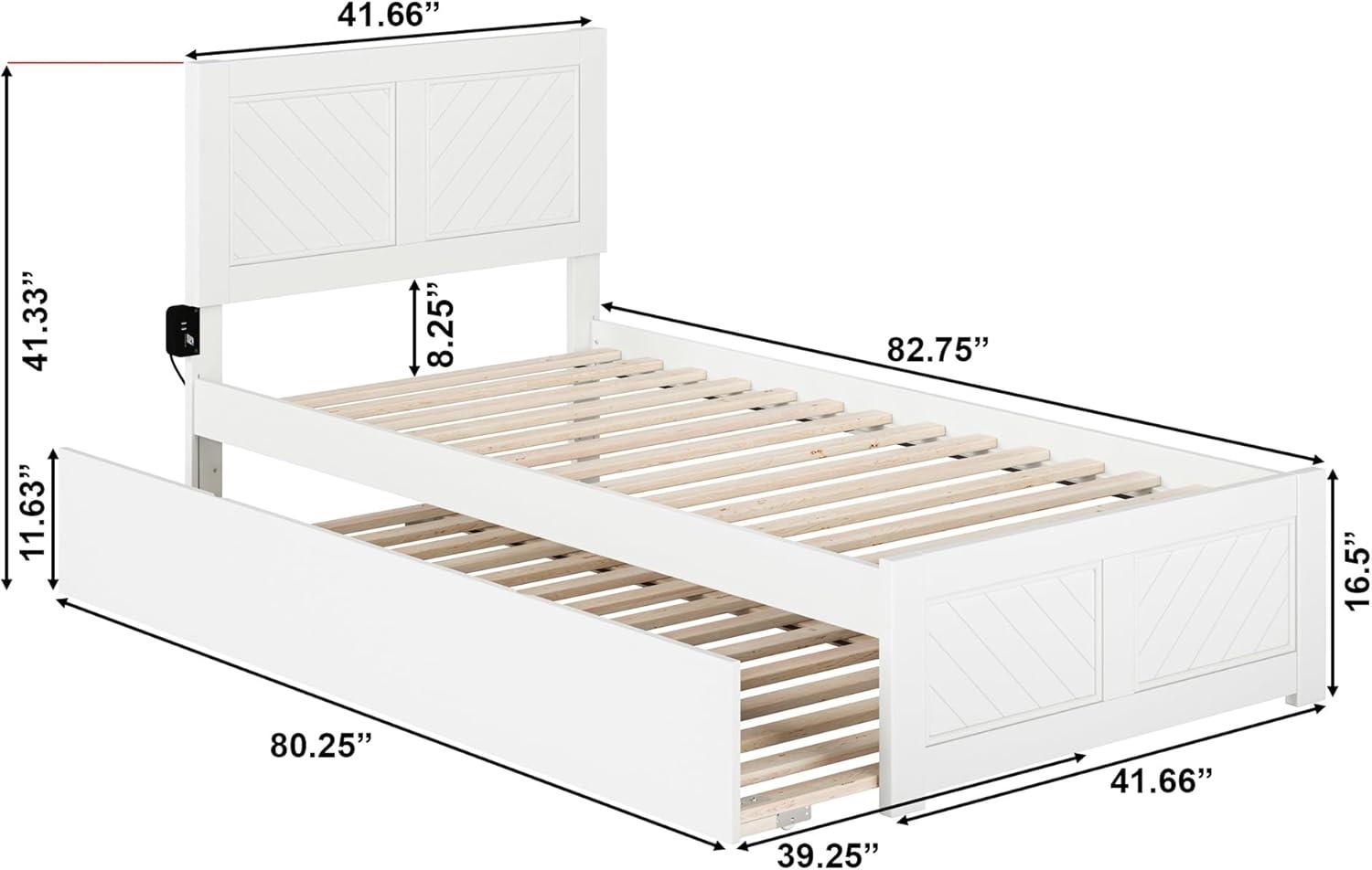 White Twin XL Wood Platform Bed with Trundle and Headboard