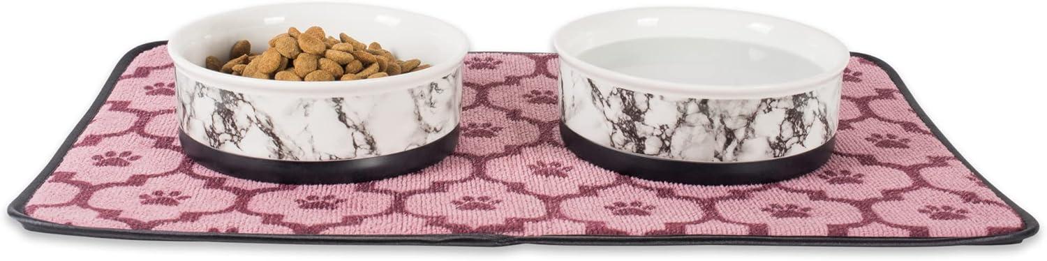 Bone Dry Ceramic Marble, Pet Bowls, Dishwasher Safe, Medium, 6x2", White, 2 Count