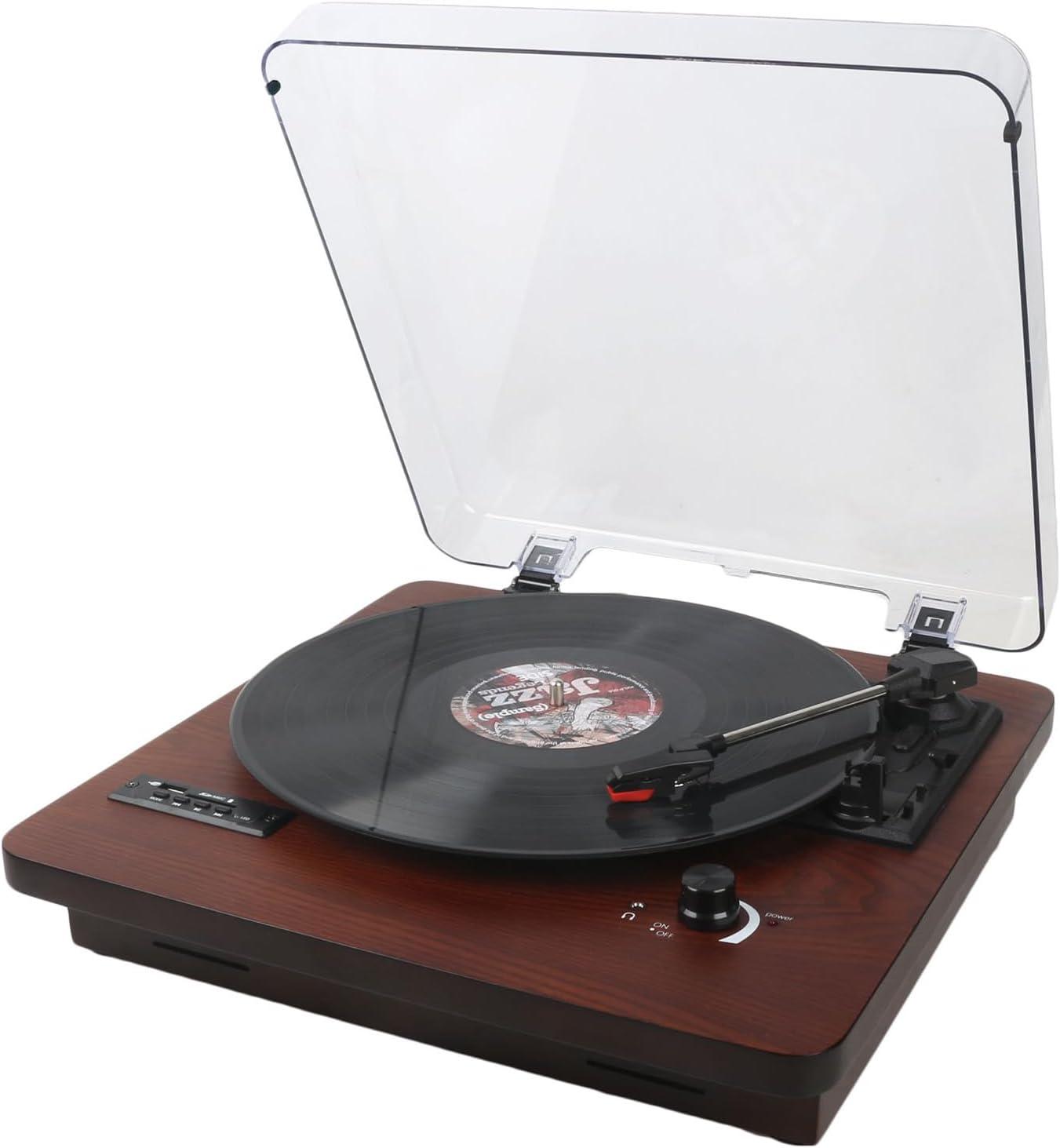 Bluetooth Record Player, 3 Speed Turntable with Built-in Speakers, Bluetooth Input & Output, FM Radio, USB/SD/MMC Support, RCA Output, AUX in, Earphone Jack