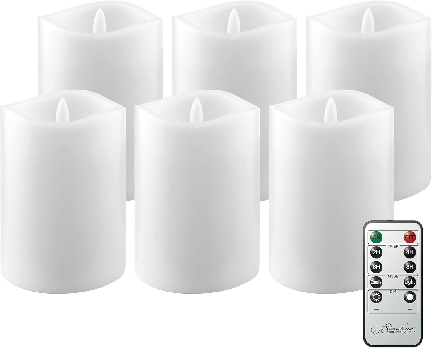 White Real Wax Flameless LED Pillar Candles with Remote, 6-Pack