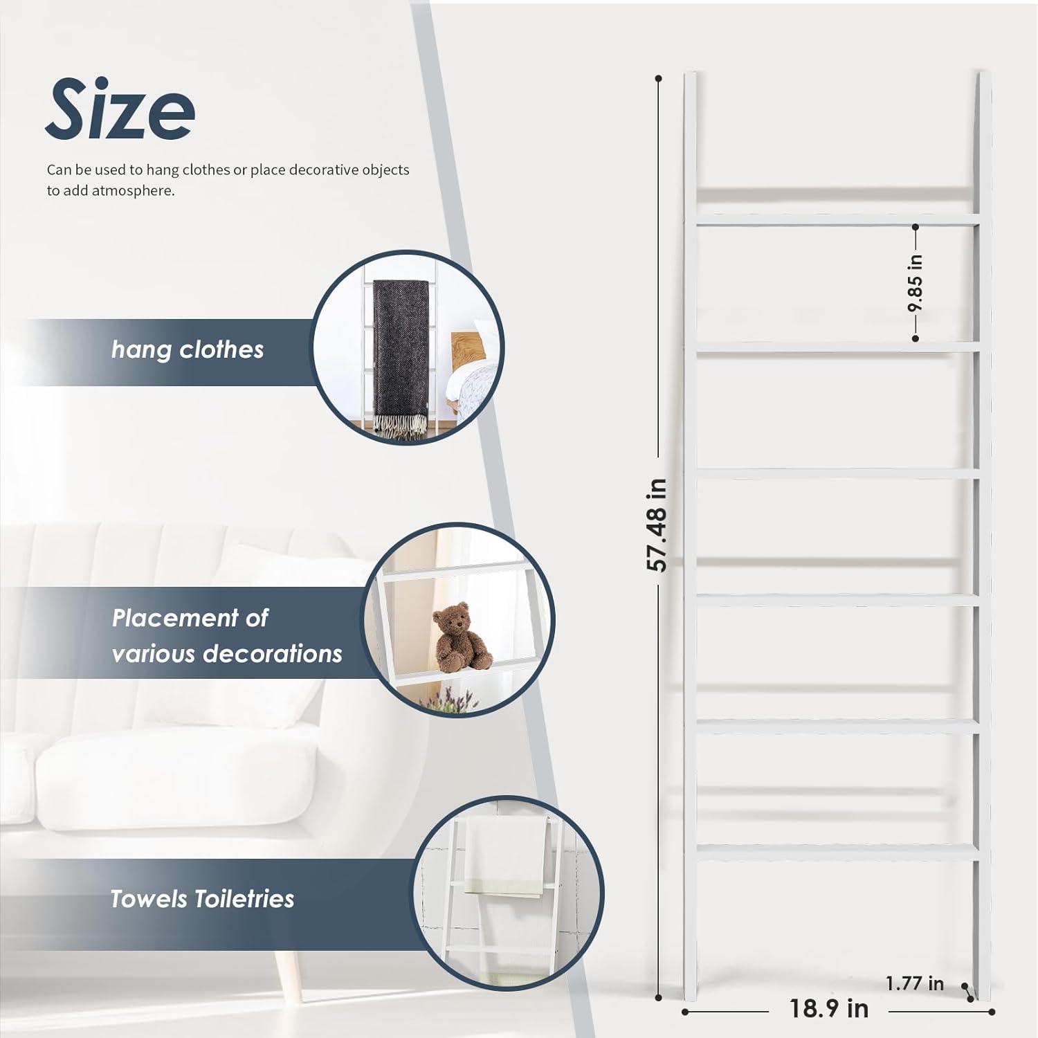 Latitude Run® Wood Blanket Ladder, 57.5'' Rustic Towel Quilt Throw Blanket Ladders For The Living Room, Bedroom, Nursery Stand Holder, Wooden Decorative Ladder For Blankets Rack Farmhouse Home Decor, White