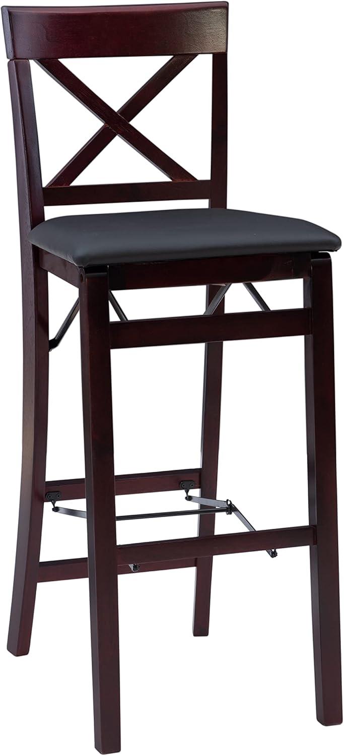 Triena X Back Faux Leather Folding Barstool Espresso - Linon: Padded Seat, Wood Legs, No Assembly Required