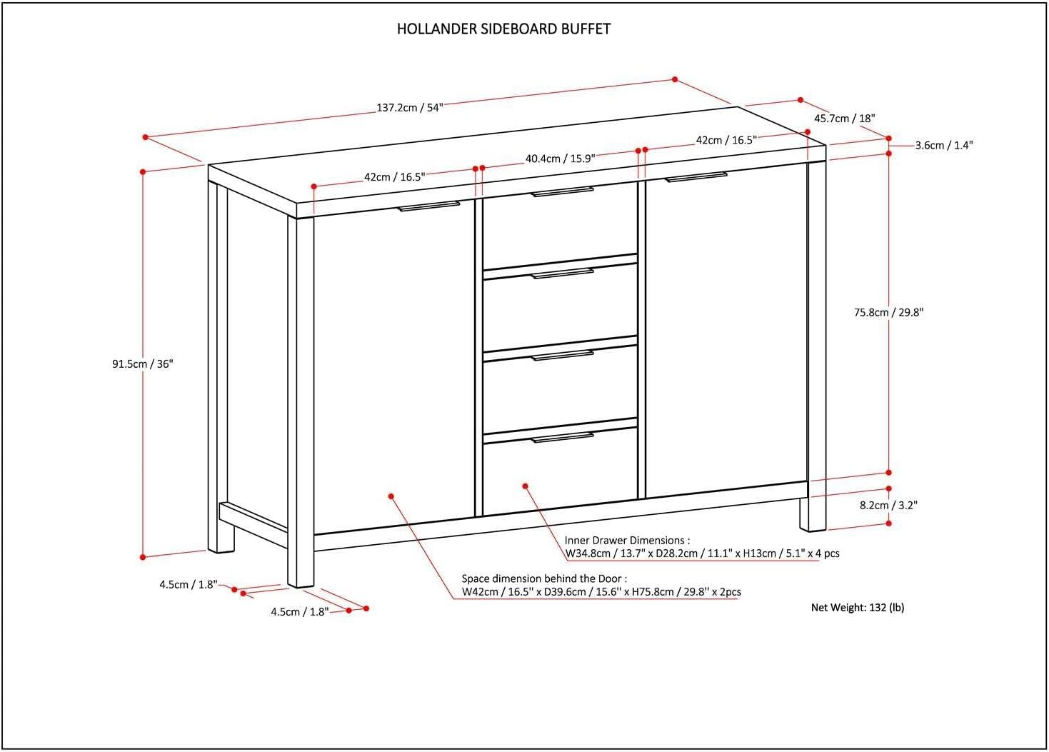 Simpli Home Hollander SOLID WOOD 54 inch Wide Contemporary Sideboard Buffet in White