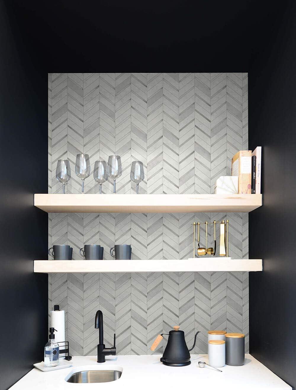 NextWall Chevron Marble Tile Peel and Stick Wallpaper