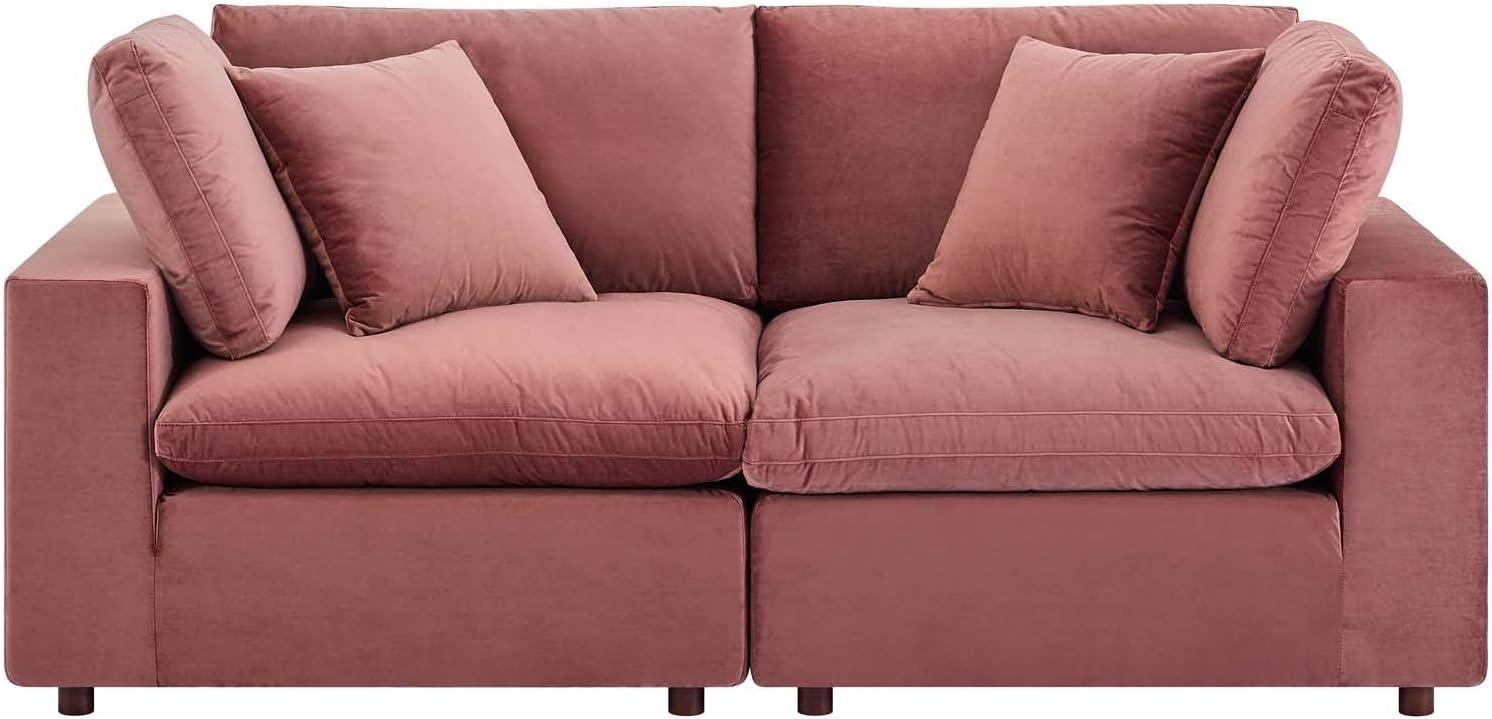 Modway Commix Down Filled Overstuffed Velvet Loveseat in Dusty Rose Pink