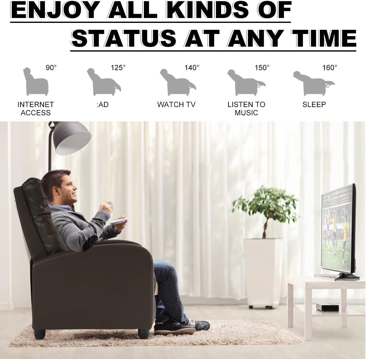 FDW Recliner Chair for Living Room Massage Recliner Sofa Reading Chair Winback Single Sofa Home Theater Seating Modern Reclining Chair, Brown