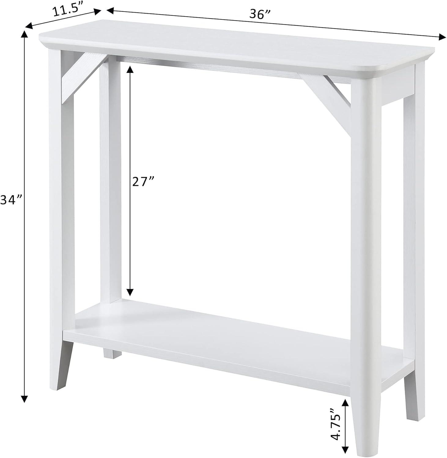 Convenience Concepts Winston Hall Table with Shelf in White Wood Finish