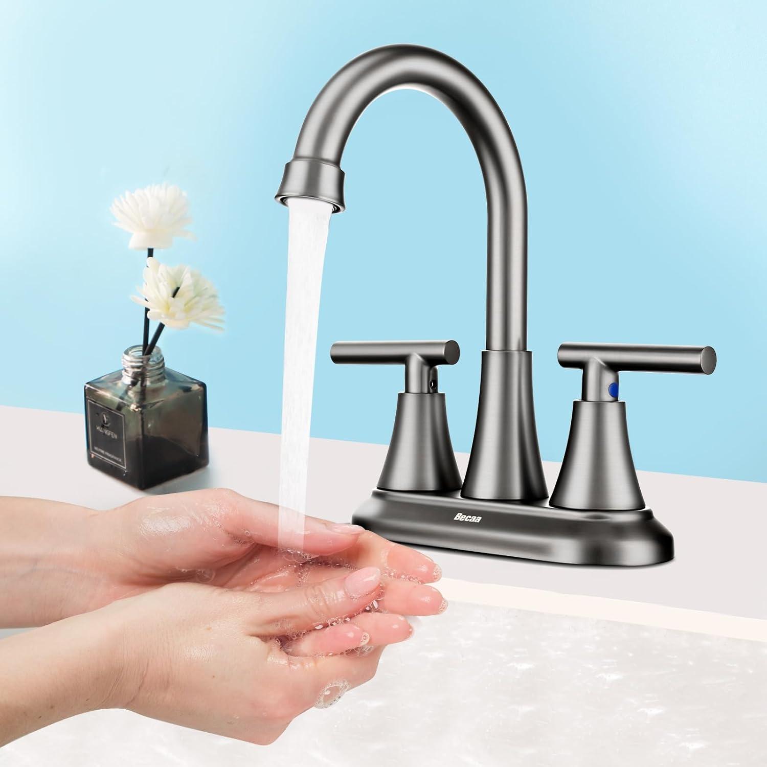 Brushed Grey Stainless Steel Bathroom Faucet with Pop-Up Drain