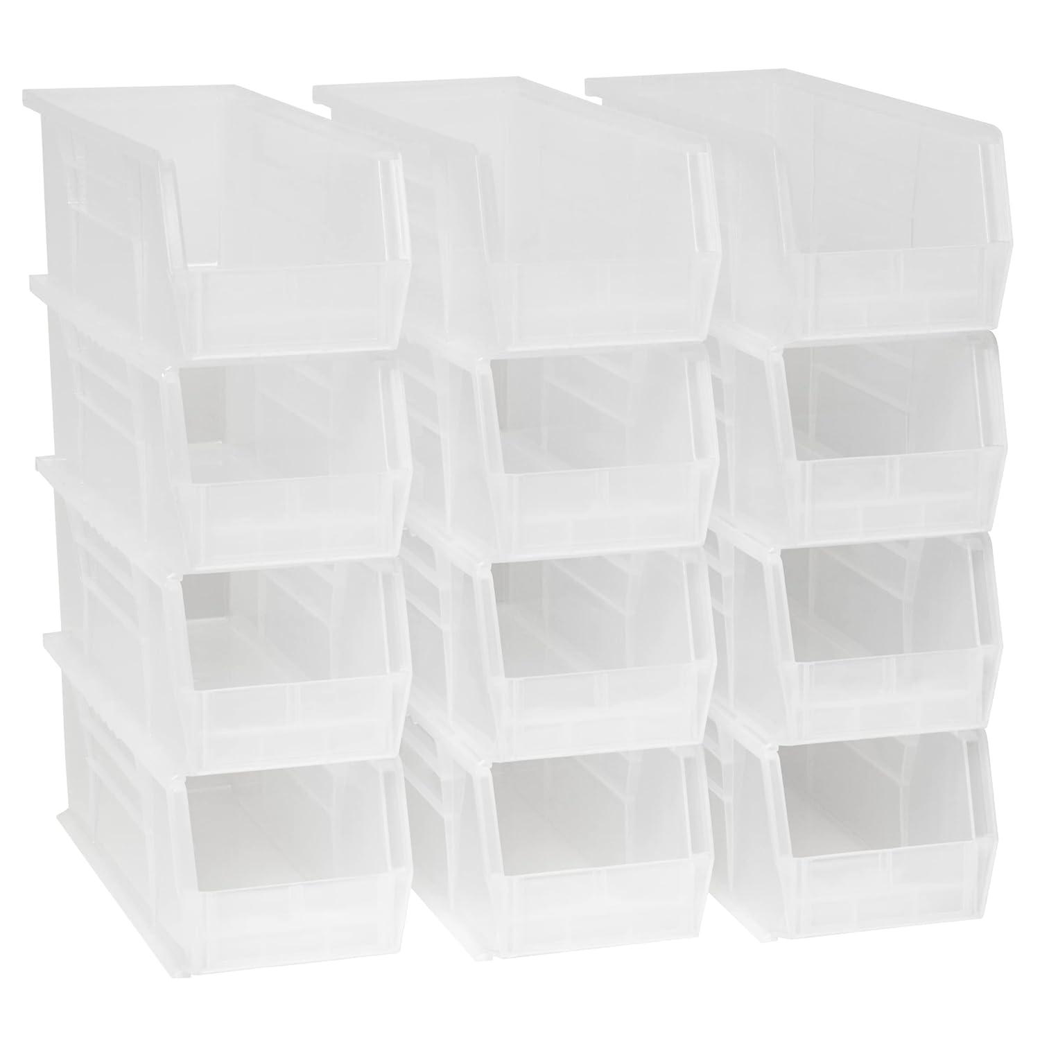 Akro-Mils Stackable Storage Bins, AkroBins Stacking Organizer, 15"x5"x5", Clear, 12-Pack