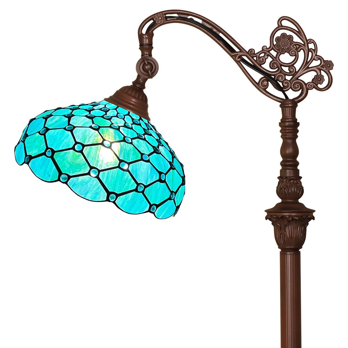 Bloomsbury Market 62" Tiffany-Style Seagrass Blue Beaded Stained Glass Floor Lamp - Adjustable Reading Light