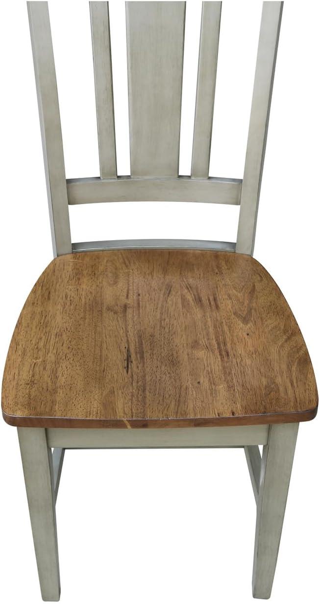 San Remo Solid Wood Splatback Chair in Distressed Hickory/Stone-Set of 2