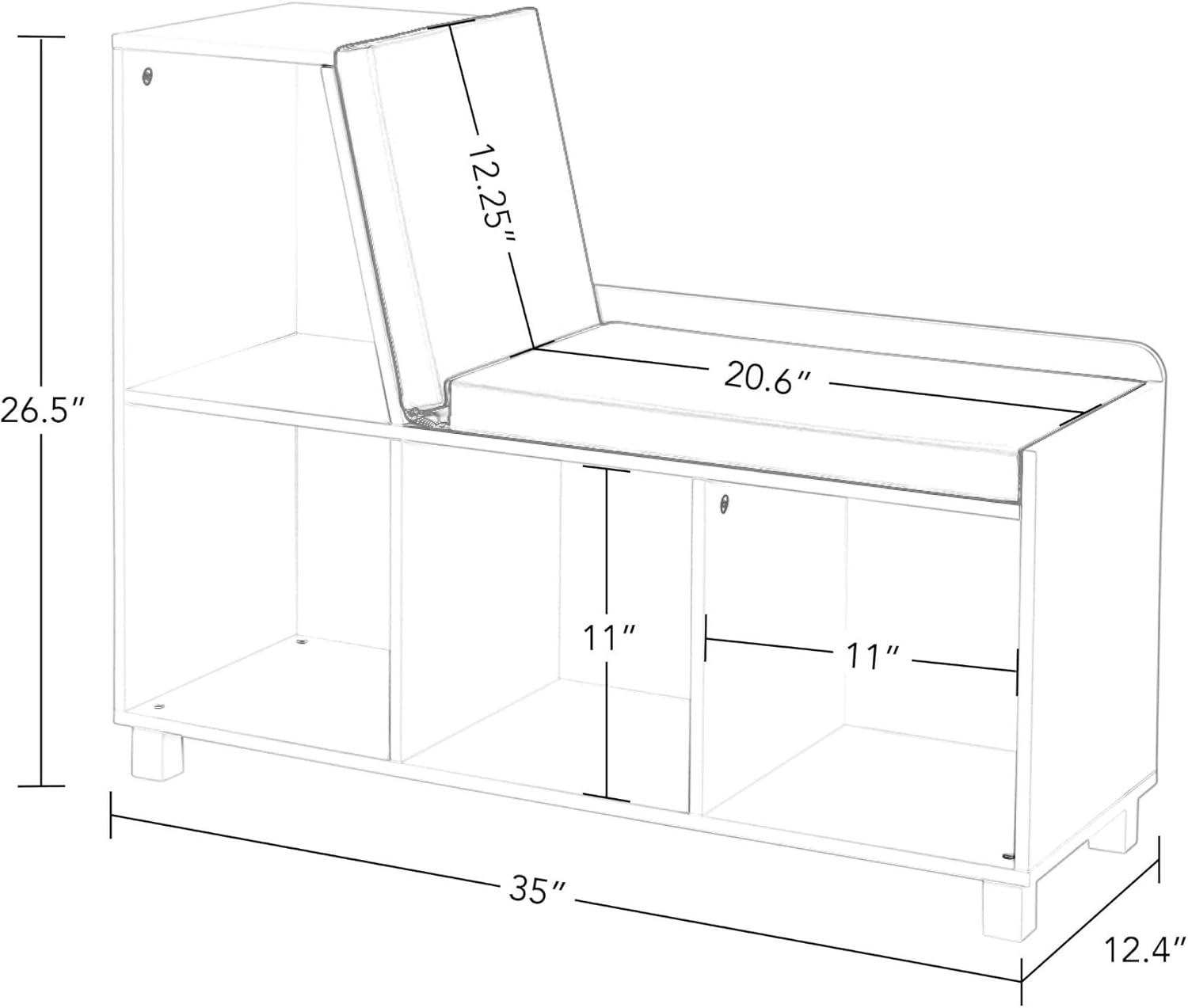 RiverRidge Kids Reading Book Nook Cushioned Toy Storage Bench with Cubby Organizers