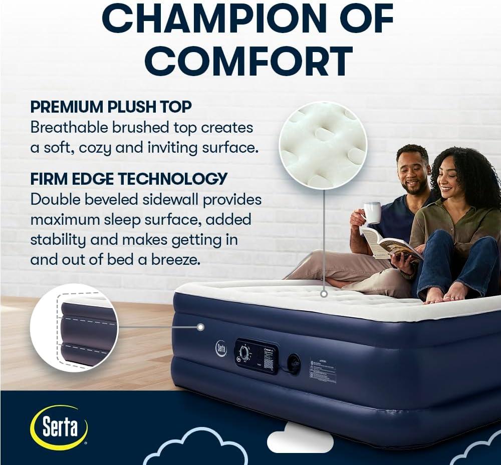 Serta Raised Air Mattress with Never Flat Pump | Luxury Inflatable Mattress with Built in Air Pump to Ensure a Good Night’s Rest | Heavy Duty Blow Up Mattress with Self Inflating Pump