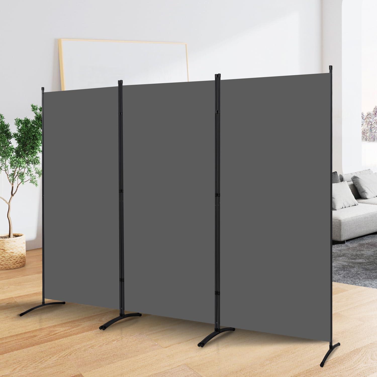 JVVMNJLK Indoor Room Divider,Portable Office Divider,Convenient Movable(3-Panel),Folding Partition Privacy Screen for Bedroom,Dining Room, Study,102" W x 19.7" D x 71.3" H,Dark Gray