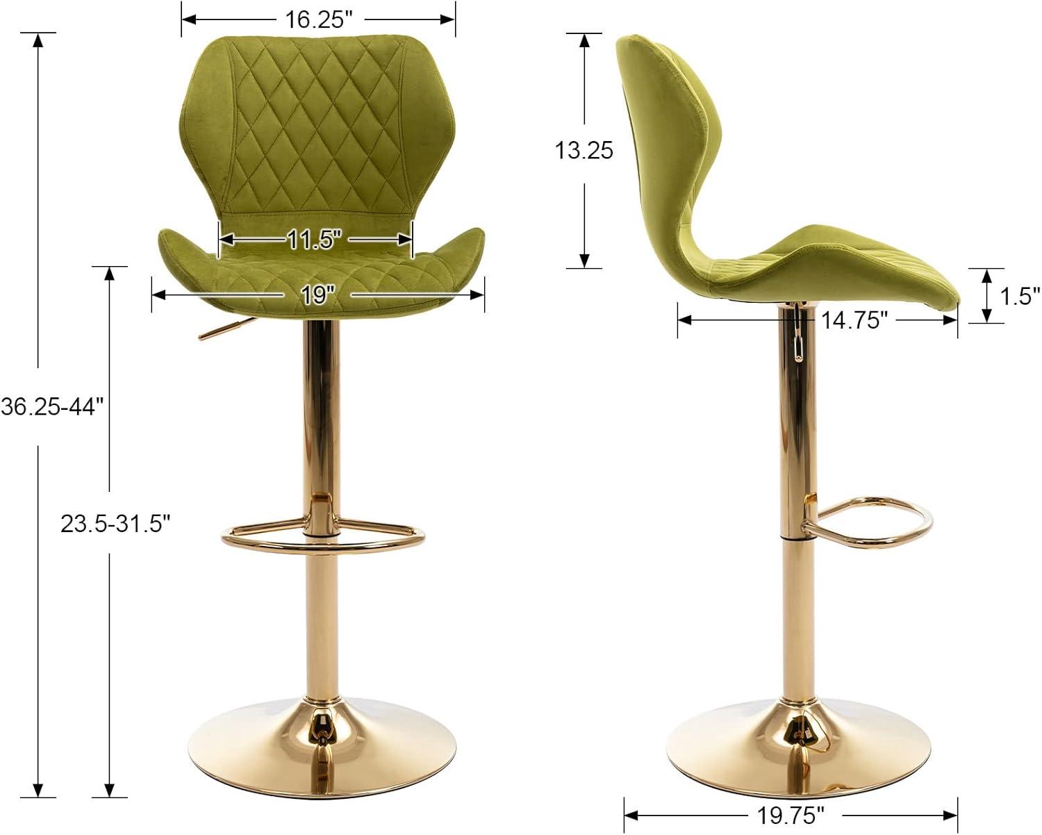 Domiluxe Modern Swivel Bar Stools Set of 2,Velvet Adjustable Counter Height Chairs with Backs, Counter Height Bar Stools with Golden Color Base for Home Kitchen Dining Room,Green