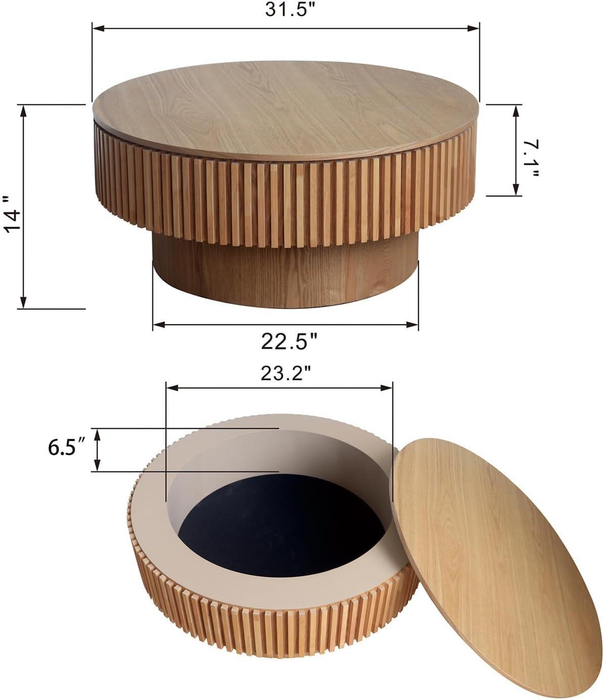HomVent 31.5'' Round Coffee Table with Storage, Modern Wooden Coffee Table with Solid Wood Veneered, Circle Center Table Accent Tea Table for Living Room, Small Space, Apartment