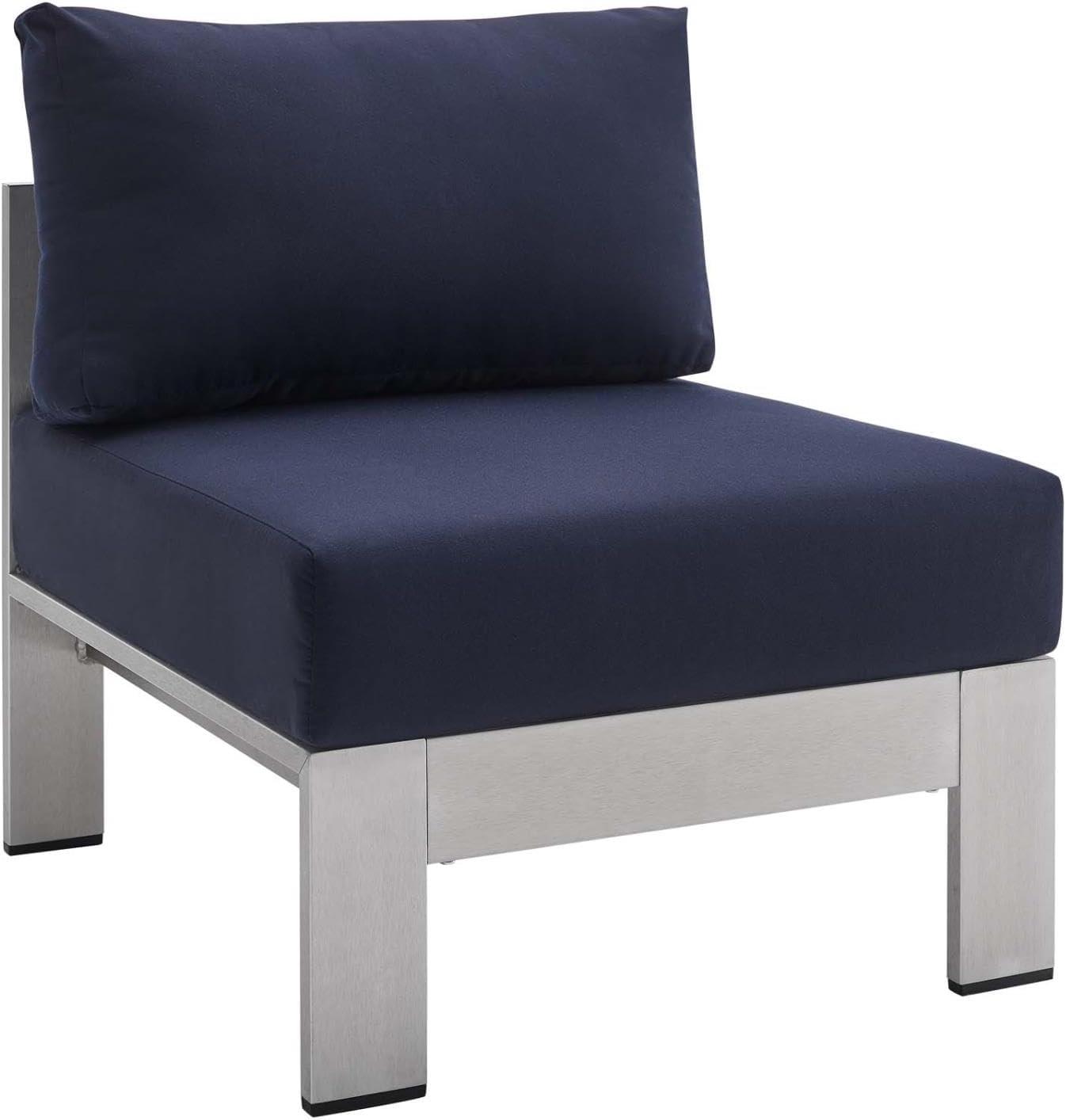 Modway Shore 23.5" Fabric Outdoor Patio Armless Chair in Silver Navy