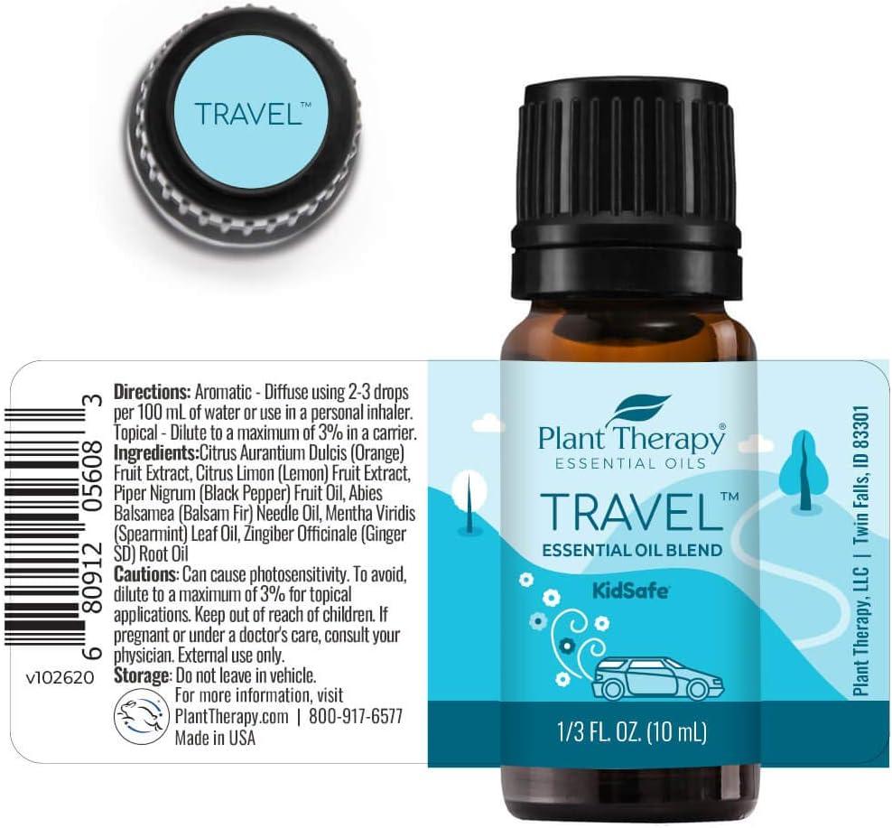 Plant Therapy Wood Grain Portable Diffuser Travel Pack, includes the Travel Essential Oil Blend 10 mL (1/3 oz) 100% Pure, Undiluted, Natural Aromatherapy, Therapeutic Grade