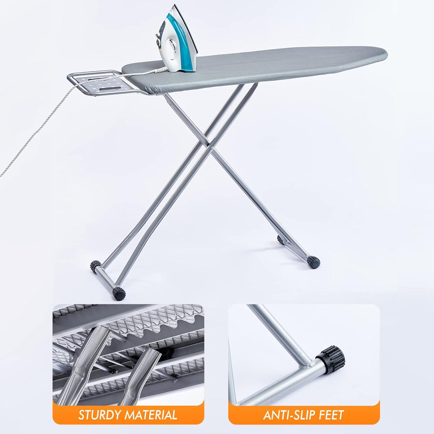 Ironing Board, Heat Resistant Cover Iron Board with Steam Rest, Non-Slip Foldable Ironing Stand. Heavy Sturdy Metal Frame Legs Iron Stand(13 * 34 * 53 Inches) (Silver Gray)