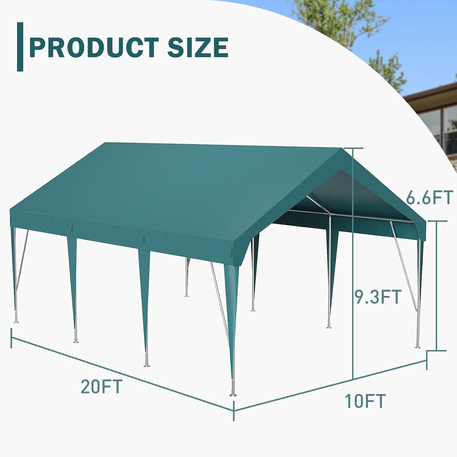 10' x 20' Dark Green Metal Portable Carport Canopy