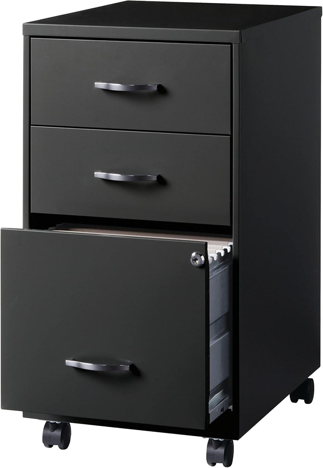 Space Solutions 18" Deep 3 Drawer Mobile Letter Width Vertical File Cabinet, Black